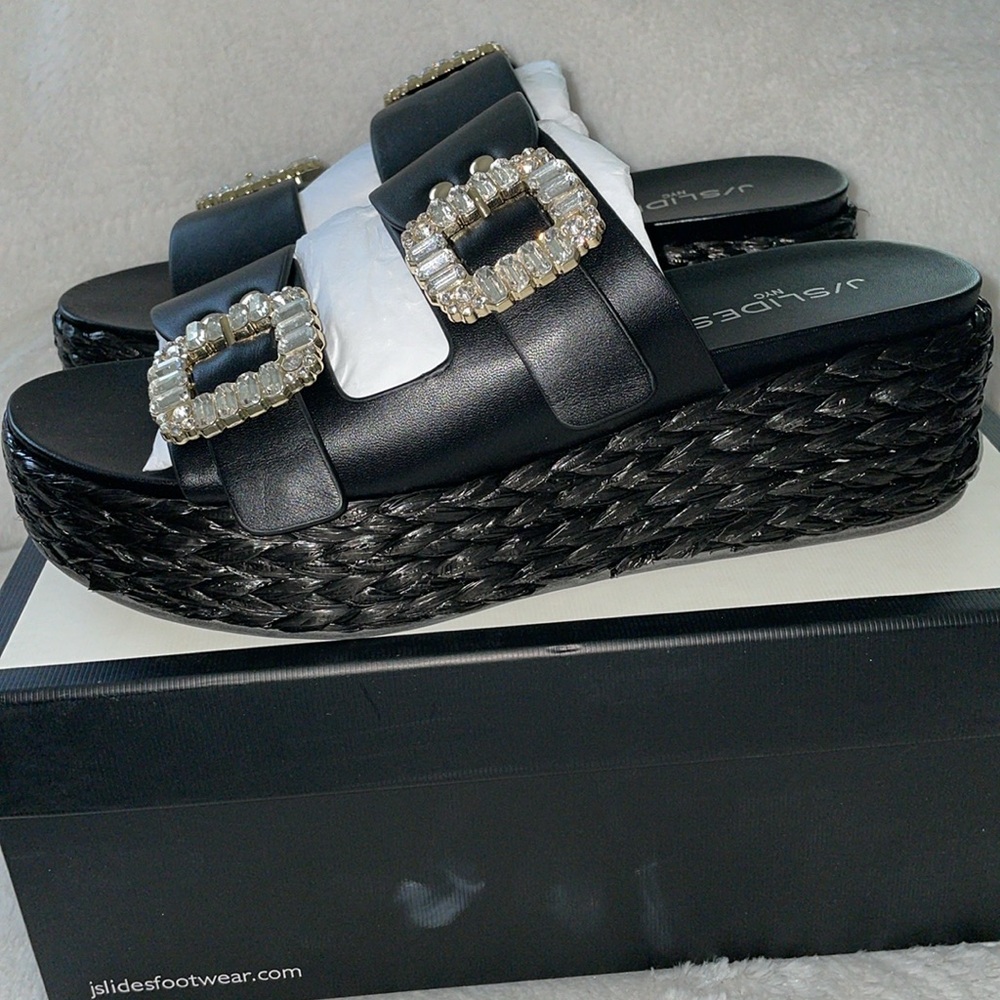 NWT J/SLIDES J/SLIDES QUINLEY Black Leather Sandal - Picture 12 of 16